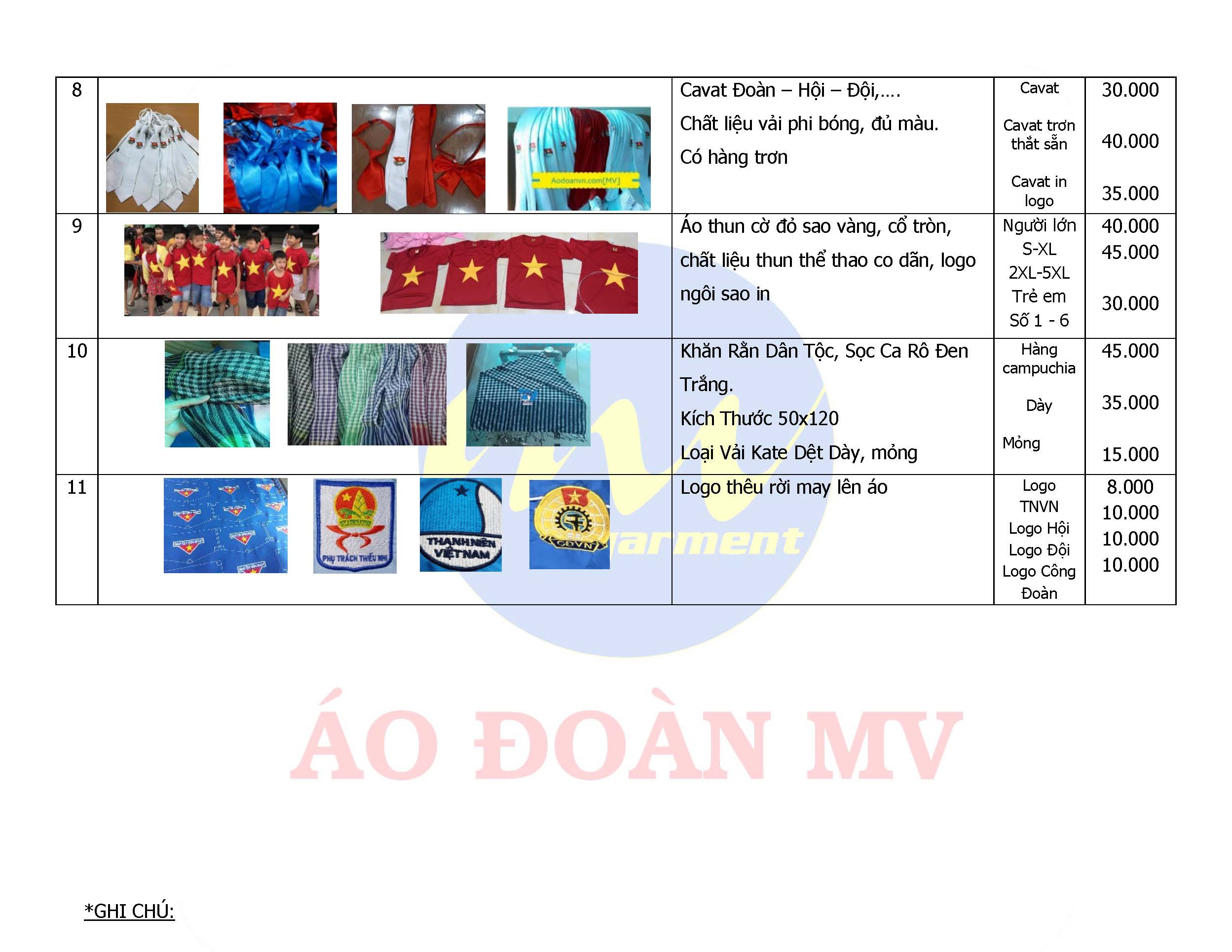 Bảng giá áo đoàn thanh niên - trang 3 Bảng giá áo đoàn thanh niên - trang 3