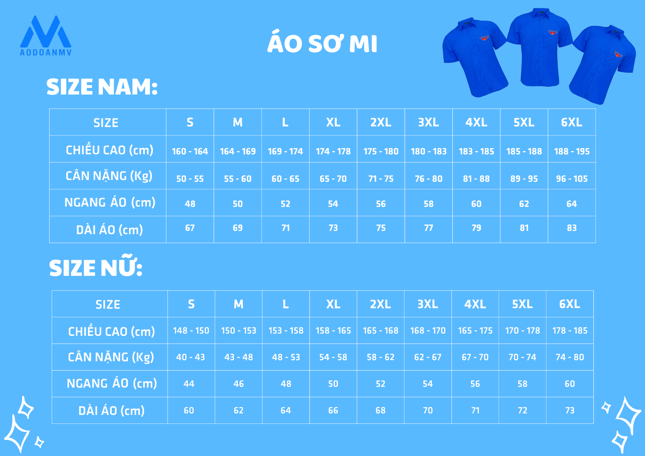 bảng size áo somi -aodoanmv bảng size áo somi -aodoanmv