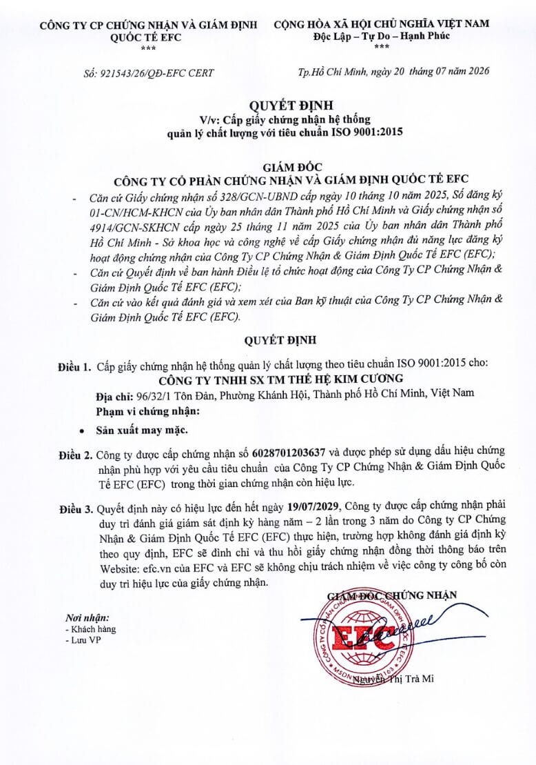 quyết định chứng nhận iso 9001-2015